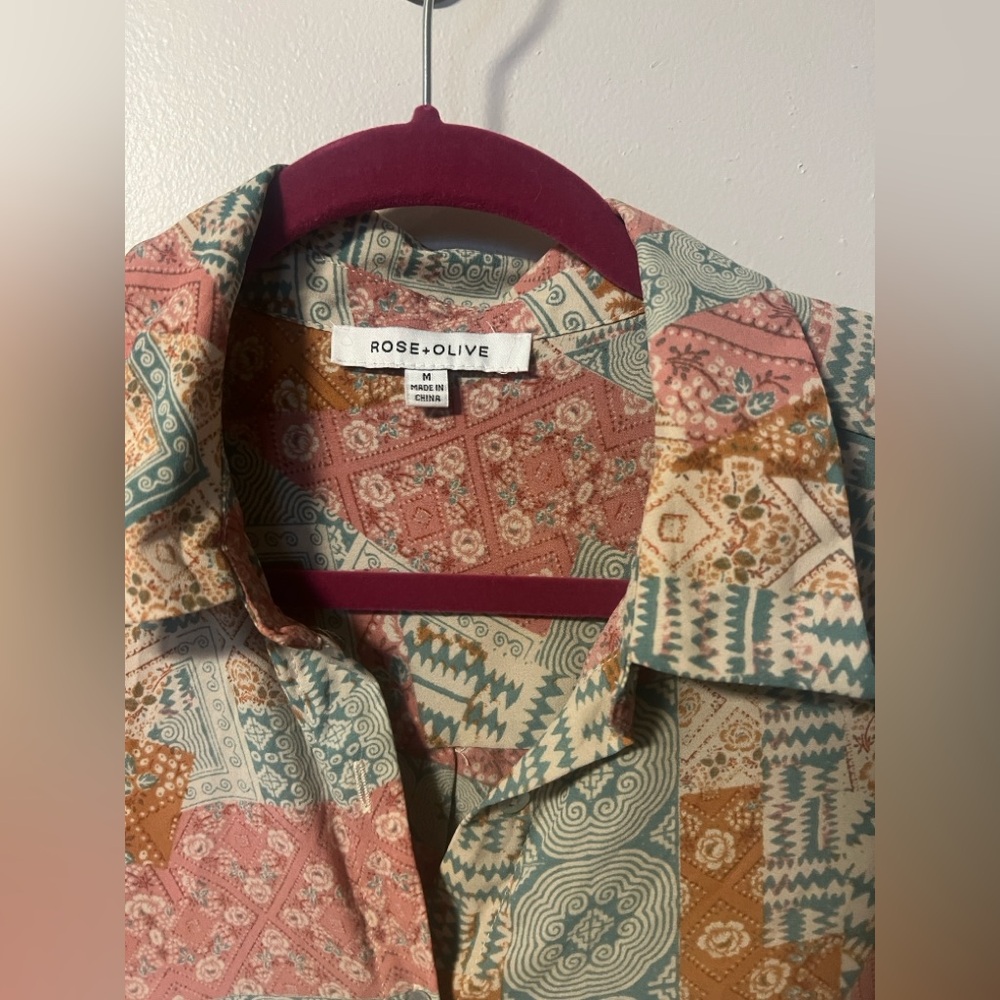 Rose + Olive Button Up Patchwork Sleeve Less Top … - image 2